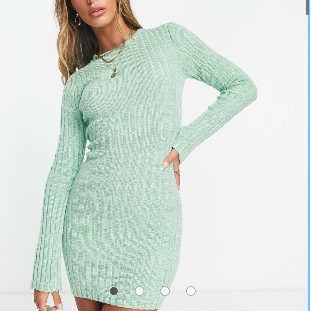 ASOS Pretty Lavish NWT Green Space Dye Ribbed Knit Dress 100% Cotton